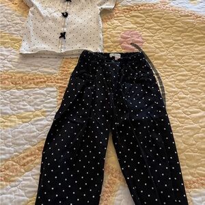 Zara Set Black Pants with White Dot Print & Polka Dot Bow Top